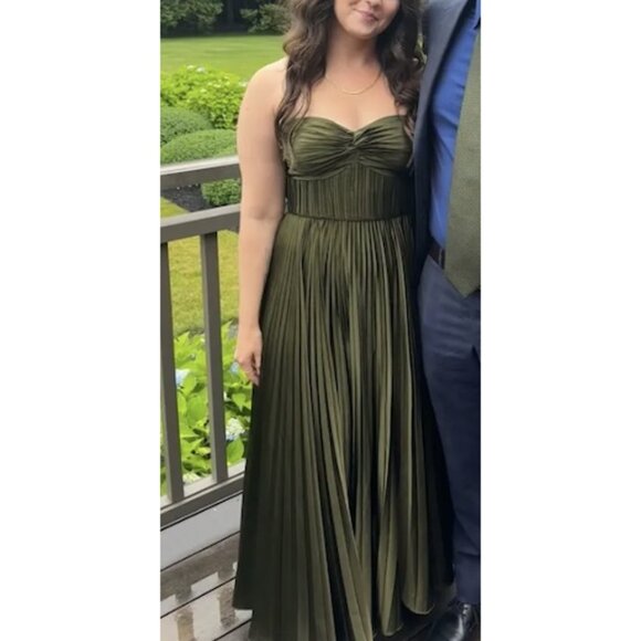 AMUR Pleated Strapless Belle Dress in Olive Size US 6 - Picture 14 of 14